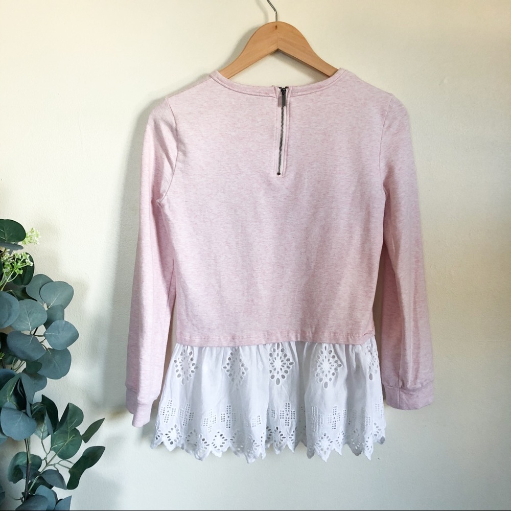 marled | pink and white long sleeve with lace trim - Picture 2 of 4